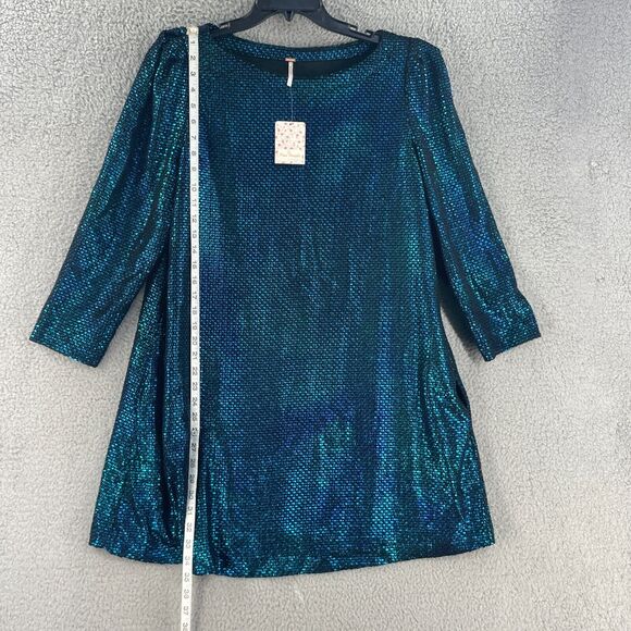 Free People Dress Diamond Forever Flowy Tunic L Blue metallic Pocket Cocktail - Picture 2 of 12